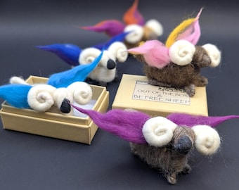 Be Free Ram, Natural Wool Animal, Horns, Waldorf, Wings, Freedom, Out Of The Box, Needle Felted Animal, Christmas, Handmade, Wool Felt Sheep