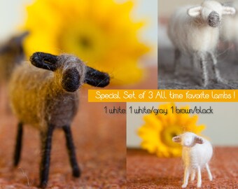 3 Natural Wool Lambs* Nativity and Nature Scene* Unique Eco-friendly gift* Ornament* Waldorf* needle felted miniature animal* mini lamb