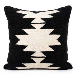 Handwoven Wool Cushion Cover, Black Cream Geometric Pillow Cover, Boho Throw Pillow, Handmade Decorative Pillow, Aztec Pattern, Boho Living
