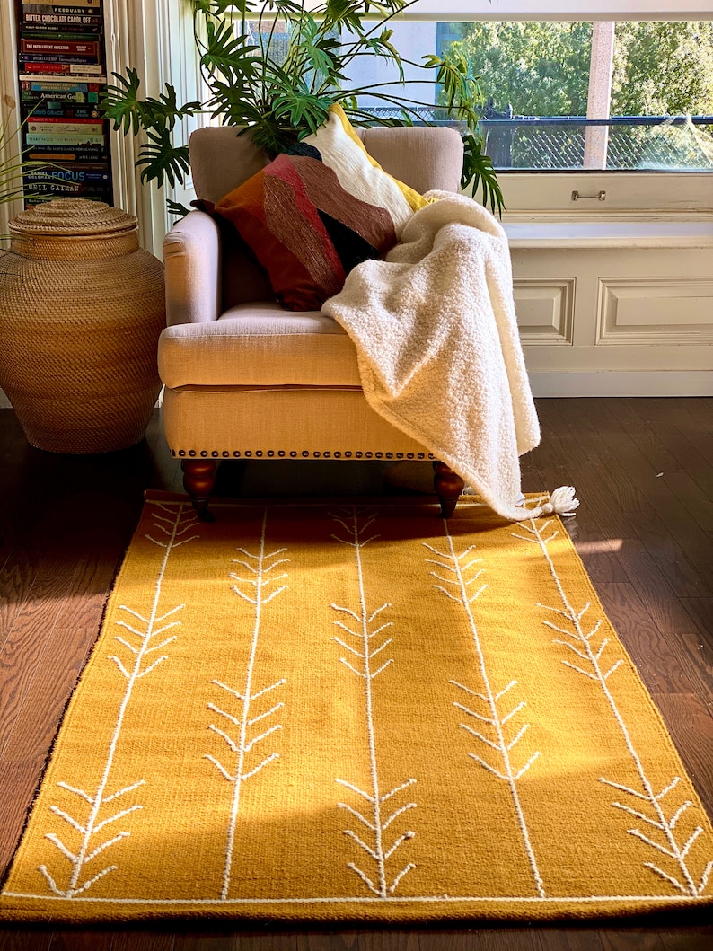 Cream Arrows Yellow Rug Area Rug Handmade Kilim Rug Modern Etsy