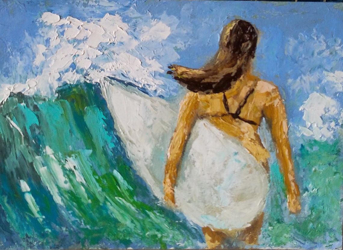 Surfer Girl Painting Original Art California Beach Surfing Etsy