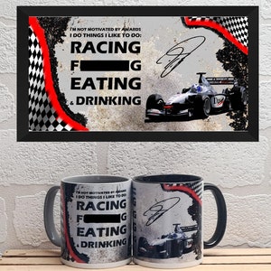 Tazas Cita de David Coulthard / Tazas / Regalos de cumpleaños / Regalos / Recuerdos de coches / Entusiastas de los coches / Regalos de deportes de motor / Cueva del hombre / F1 /