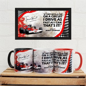 Tazze con citazione di James Hunt / Tazze / Regali di compleanno / Regali di F1 / McLaren F1 / Campione del mondo di F1 1976 / Tazze McLaren / James Hunt