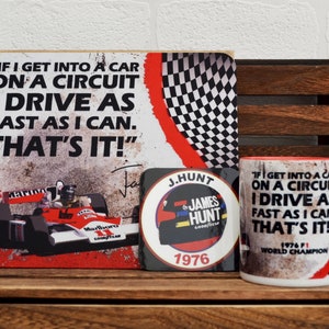 James Hunt Gift Set / Motorsport Mugs / Mousepads / Coasters / F1 Gifts / F1 Mugs / McLaren / Birthday Gifts / Motorsport Gift Set