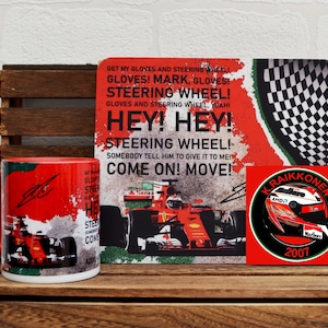 Kimi Raikkonen Gift Set / Motorsport Mugs / Mousepads / F1 Gifts / Ferrari / Coasters / F1 Gift Set / Birthday Gifts