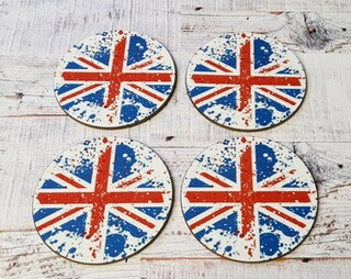 Sottobicchiere In Sughero Con Gatto E Bandiera Union Jack - Divertente Gadget Da Bar, 9.5x9.5 Cm, Stampato Nel Regno Unito