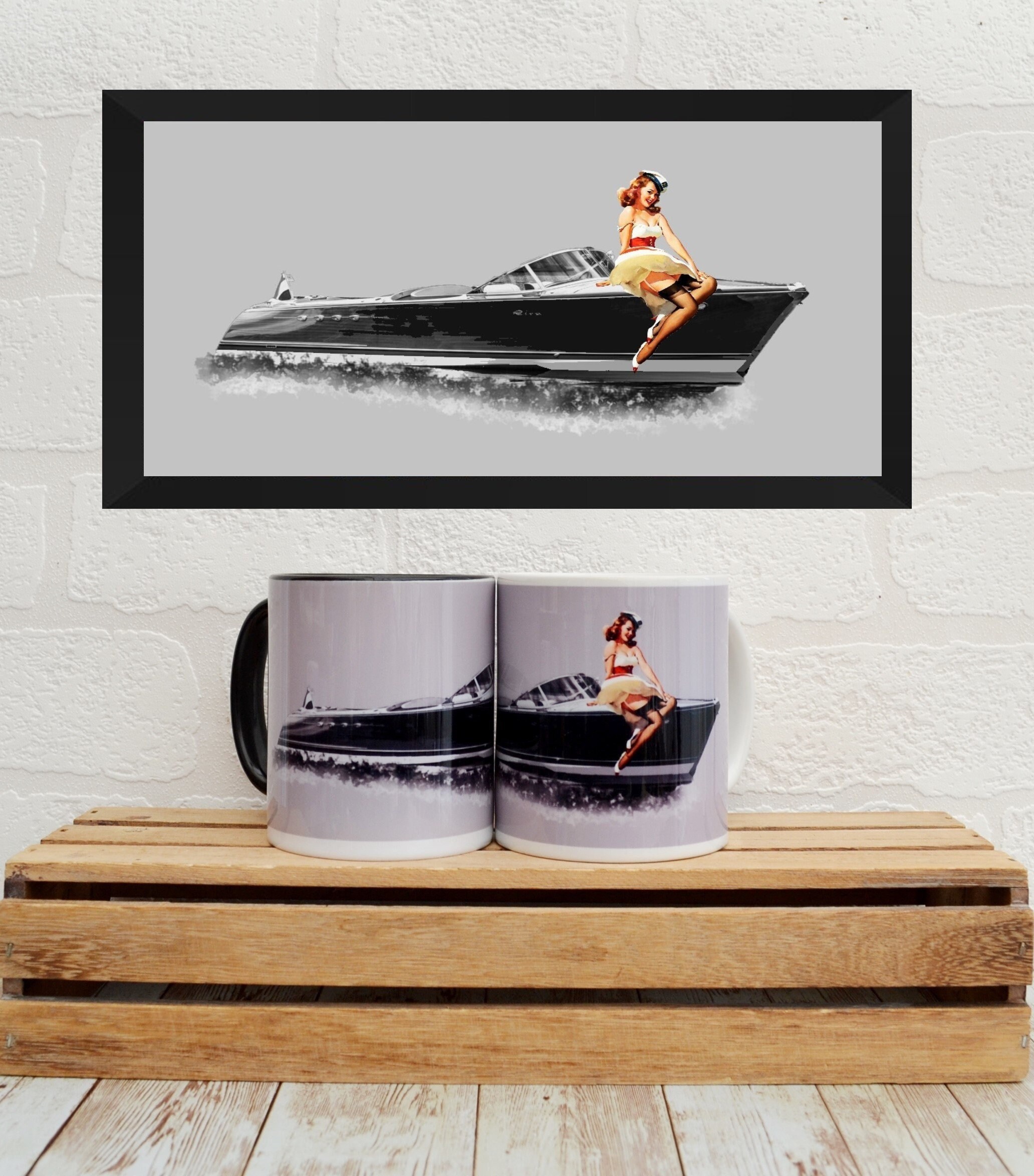 Vintage Riva Black mug 11oz by Retro Boater Vintage Riva Black mug 11oz by Retro Boater