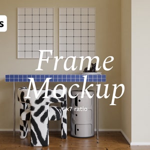 Print Frame Mockup. 5x7 Ratio Artwork. Modern Interior Mockup. 2 Vertical Frame Mockups. Minimal White Frame. Realistic Mockup. Print Shop.