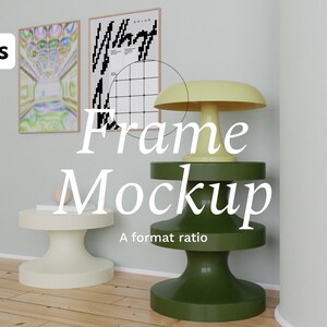 Two Vertical Frame Mockups. Mid Century Minimal Design Interior Mockup. Wooden Thin Frame. Digital Frame For Print. Print on Demand Mockup.