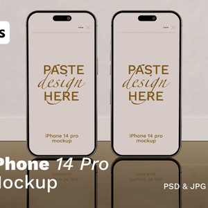 Dwa makiety iPhone'a. Makieta ekranu iPhone'a 14. Karta cyfrowa. Obraz makiety mediów społecznościowych. Makieta urządzenia. Makieta smartfona.