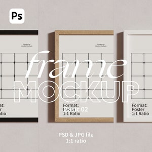 Square Basic Frame Mockup for Art and Printables. Photoshop Frame Mockup Template. Simple Artwork Mockup. One Frame Mockup. Black Frame.