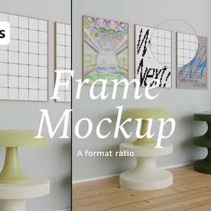 3 Vertikale Rahmen Mockups. Mid Century Minimal Interieur. Kunstwerk Mockup. Hölzerner dünner Rahmen. Digitaler Bilderrahmen für Poster. Print on Demand Mockup.