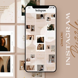Plantilla de Canva de rompecabezas de Instagram. Plantilla de Instagram. Acuarela neutra cálida. Cuadrícula de Instagram. Plantilla de blogger. Plantilla de tablero de humor.
