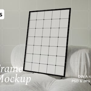 Black Frame Mockup. Wall Art Mockup. A2 Frame Mock Up. Frame On Sofa Mock Up. Digital Frame Mockup. Side View. Print Shop Mock Up.