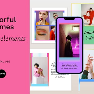 Polaroid Frames For Digital Use And Print. Canva Template. Instagram Puzzle. Gradient Background. Film Frames. Canva Template. Photo Overlay