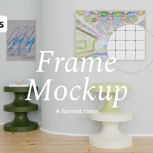 2 Vertical Frame Mockups. Mid Century Minimal Design Interior Mockup. Wooden Thin Frame. Digital Frame For Print. Wall Art Gallery Wall.