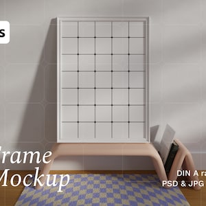Large Frame Mockup. Girls Room Art Mockup.  DIN A Mockup Frame. Digital Portrait Mockup. A1 Vertical Frame Moc kup PSD.