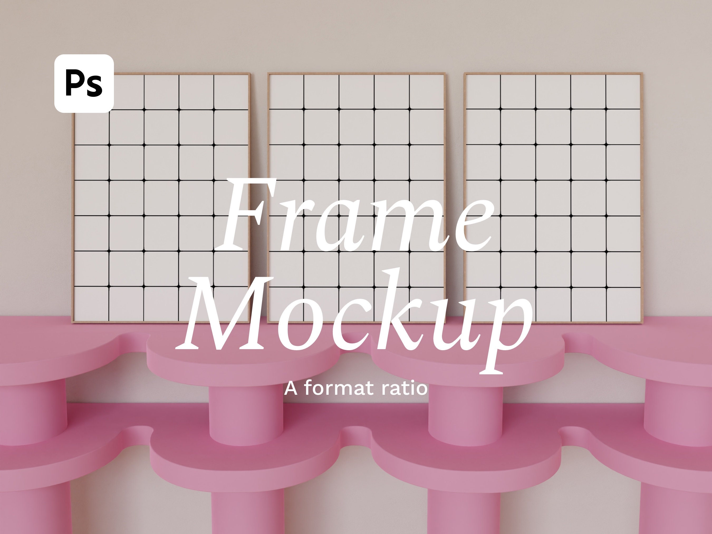 Mockup Set of 3. Styled Frame Mockup.  A3 Ratio Artwork. Pink Interior Mockup. Vertical Frame Template. Minimal Wooden Frame Art Display.
