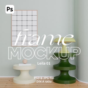 Vertical Frame Mockup. Mid Century Minimal Design Interior Mockup. Wooden Thin Frame. Digital Frame For Print. Wallpaper Mock up.