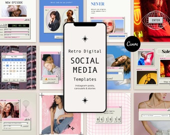 120 Instagram Post Templates. Instagram Story Template. Instagram Carousels. Old Computer aesthetic. Retro Social Media. Canva Template.