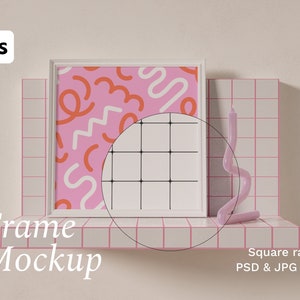 Quadratischer Rahmen Mockup. Rechteckiger Rahmen. Verhältnis 1:1. Digitaler Bilderrahmen PSD. Print Shop Mock-Up. Rahmenvorlage.