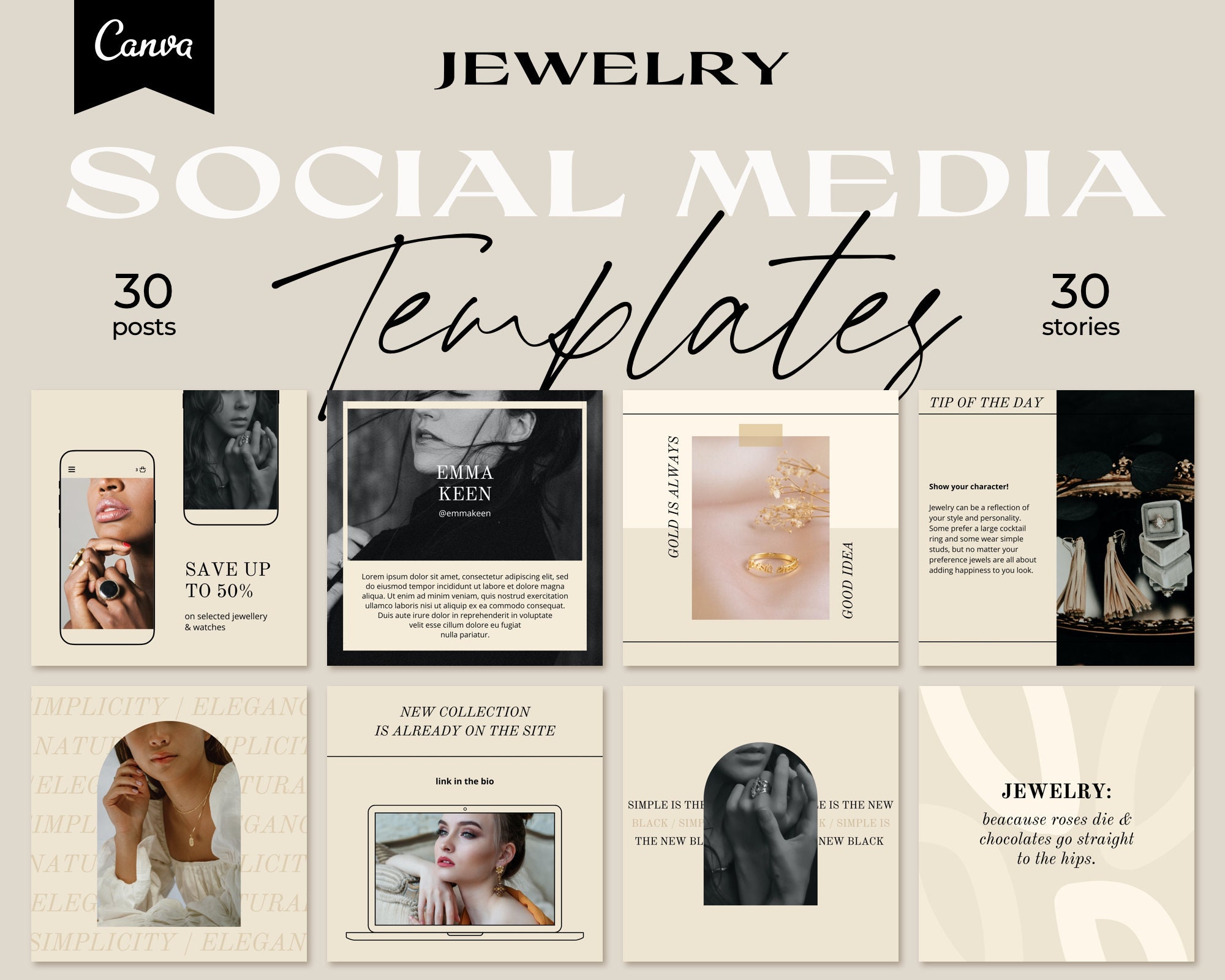 Jewelry Instagram Template for Canva. Jewelry Instagram Story. Etsy