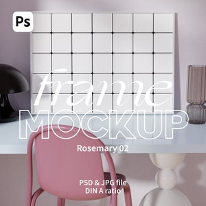 Horizontal Frame Mockup. Horizontal Poster Mockup. Horizontal Print Template. Interior Mockup With Old Pink Chair. Horizontal Art Print.