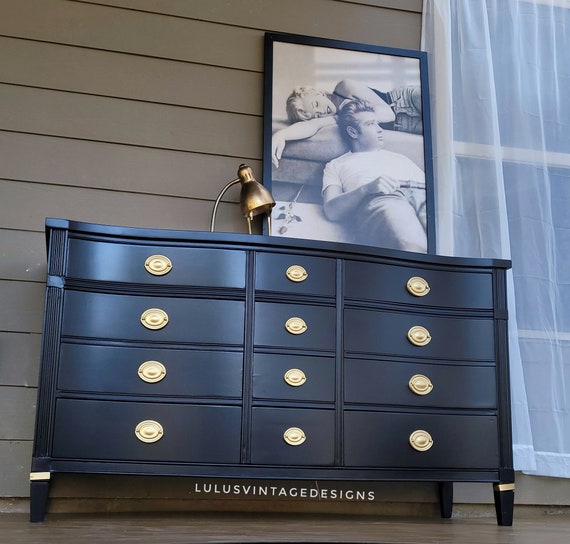 Midnight Black Dresser, Ornate Gold Hardware, Heirloom Quality - Etsy Midnight Black Dresser, Ornate Gold Hardware, Heirloom Quality - Etsy