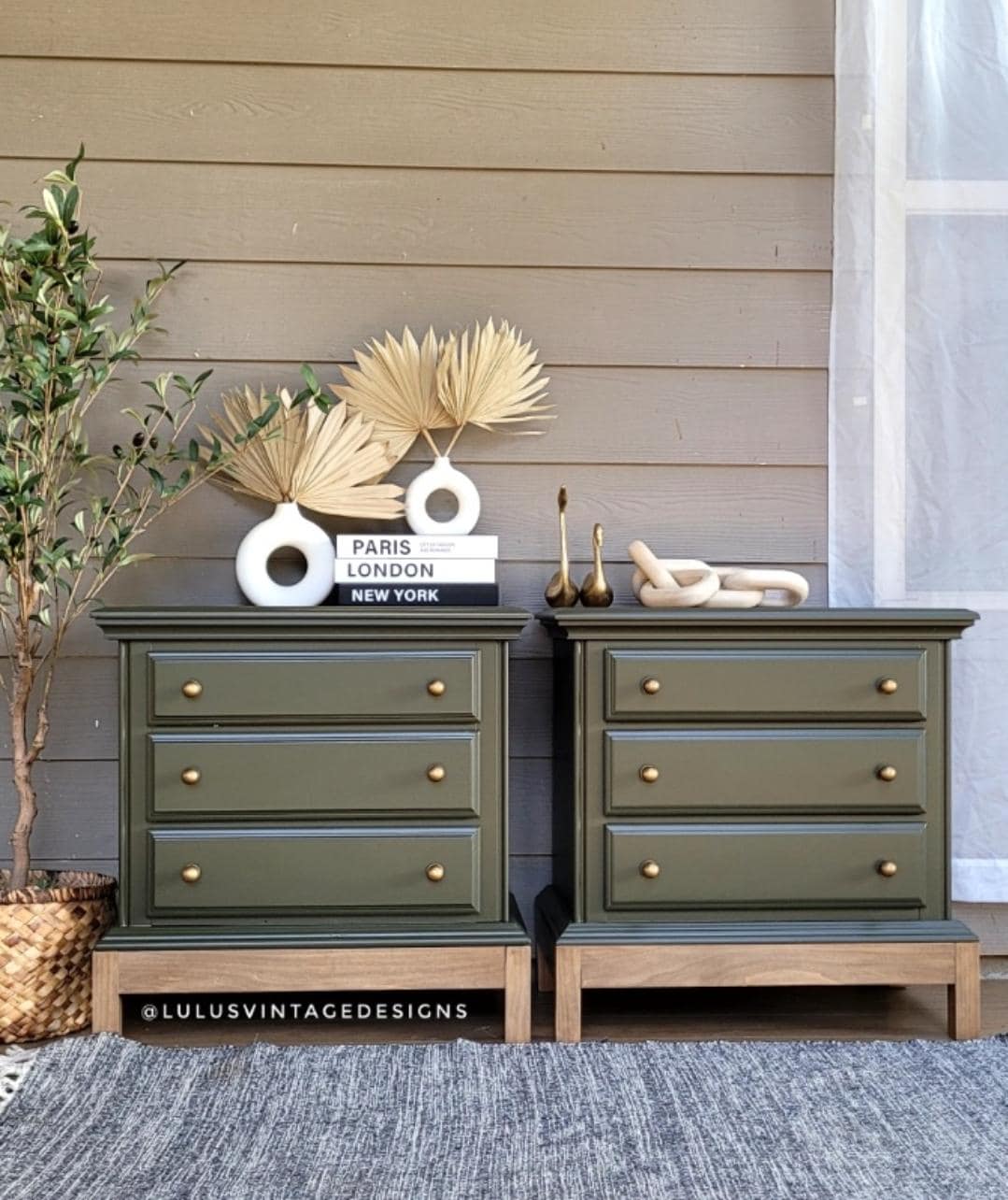 Green Painted Vintage Nightstands: Br...