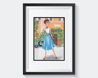 Audrey Hepburn Digital Print, Classic Hollywood, Roman Holiday, 1950s Print, Fashion Poster, Vintage Style