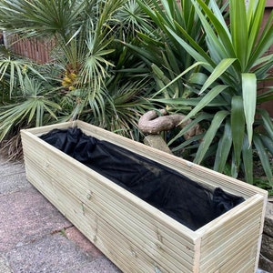 Wood PLANTER - Treated Handmade Trough, Vegetable, Herb, Planter with Liner 35cm width x 28cm high, Raised Garden Box FREE SHIPPING