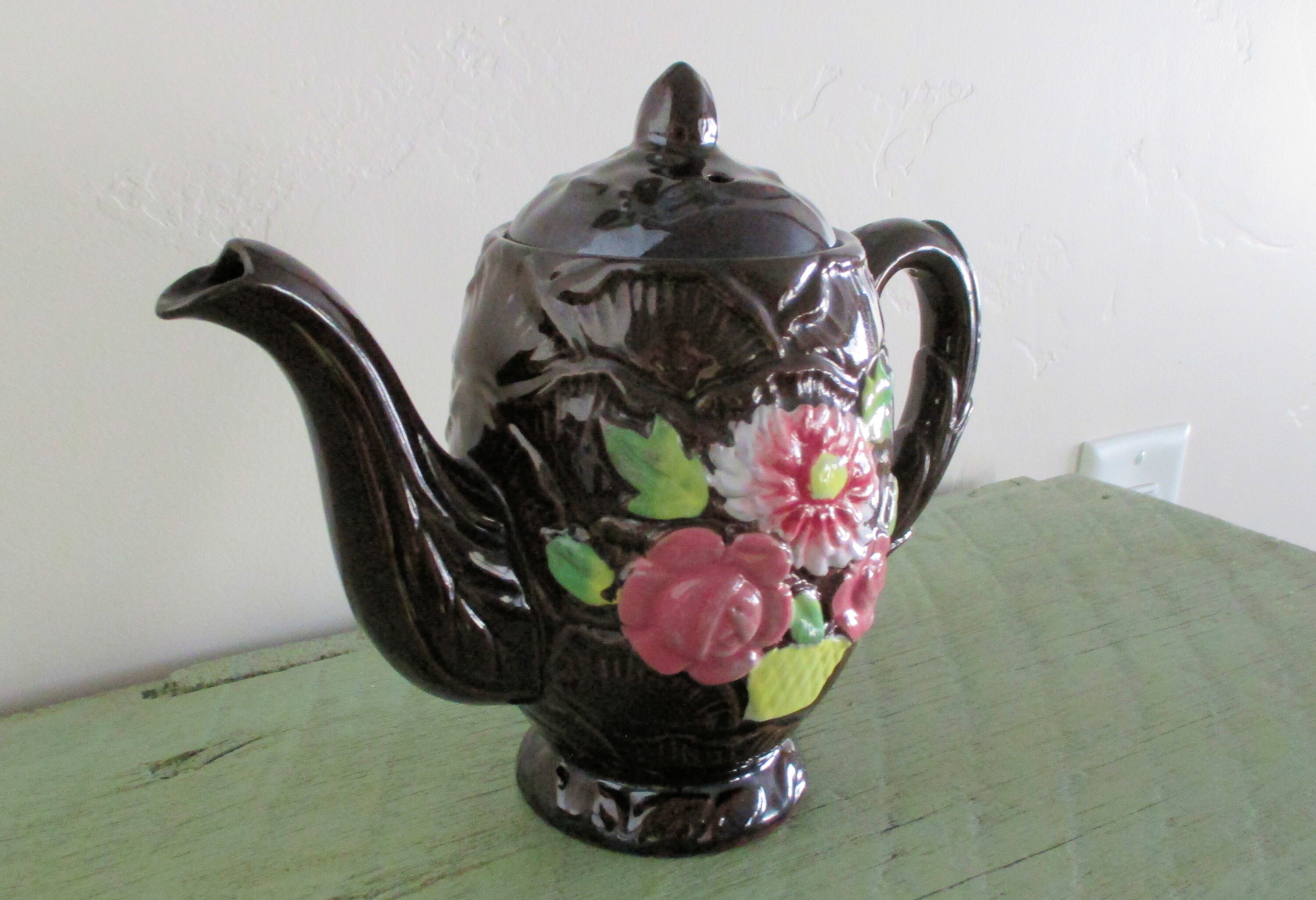 Floral Flower Brown Ceramic Teapot Made in Occupied Japan Etsy