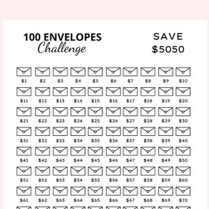 100 Envelope Challenge Printable, Money Savings Challenge, Digital Download, Savings Tracker, Savings Challenge