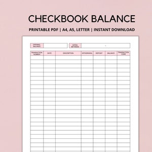 Checkbook Balance Log Printable Checkbook Register Check Register