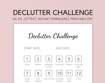 Desafio de organização de 30 dias, rastreador de organização para impressão, cronograma de limpeza, PDF - A4 - A5 - CARTA