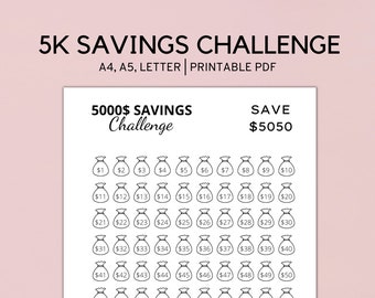 5k Savings Challenge Tracker zum Ausdrucken, Sparen Sie 5000 in einem Jahr, Geld-Challenge, PDF, INSTANT DOWNLOAD