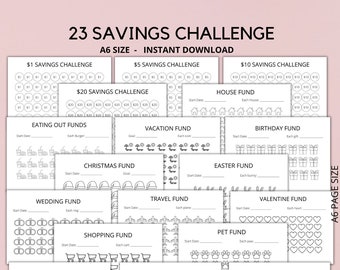 A6 Savings Challenge Bundle, A6 Savings Challenge Tracker, A6 Cash Envelopes, Money challenge,  Instant Download Pdf, A4, A5, Letter