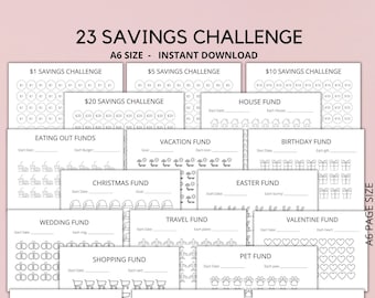 A6 Savings Challenge Bundle, A6 Savings Challenge Tracker, A6 Cash Envelopes, Money challenge,  Instant Download Pdf, A4, A5, Letter