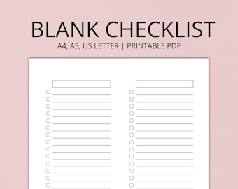 Blank Checklist Planner Printable, Checklist Planner Refill, To Do List, A4, A5, Letter
