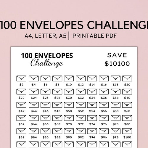 Printable 100 Envelope Challenge 10000 Savings Challenge Etsy