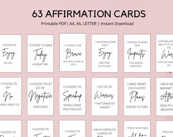 63 Affirmation Cards Printable, Affirmation Cards Digital, Vision Board Printables, Affirmation Cards Deck, Positive Affirmation Cards Pdf