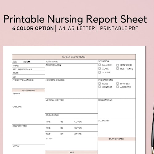 Printable Nursing Report Sheet Template Nurse Brain Sheet Etsy Printable Nursing Report Sheet Template Nurse Brain Sheet Etsy