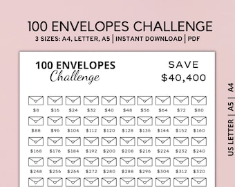 Printable 100 Envelope Challenge, 40,400 Savings Challenge Tracker, Money Challenge, PDF, INSTANT DOWNLOAD