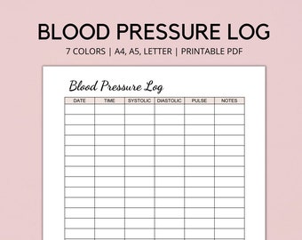 Blood Pressure Log Printable, Blood Pressure Tracker, BP Tracker. Daily Blood Pressure. Blood Pressure Chart