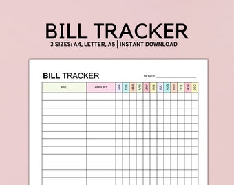 Bill Tracker Planner Printable, Bill Planner, budget planner, expense tracker, spending tracker, bill checklist, income tracker, PDF