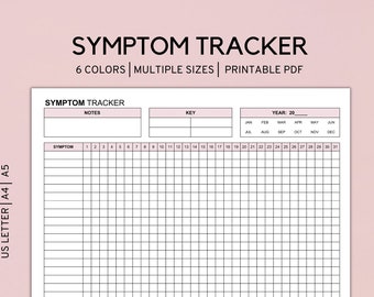 Symptoomtracker afdrukbaar, medische tracker, migrainetracker, ibs tracker, gezondheidstracker, pijntracker, A4, BRIEF, A5