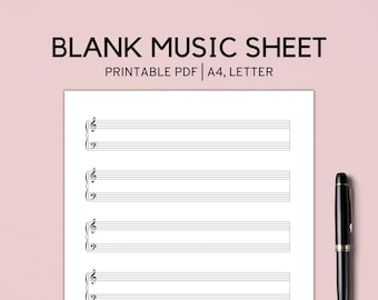 Druckbare Noten, leere Noten zum Ausdrucken, Klavier Staff Papier. Notenpapier blanko, Letter, A4