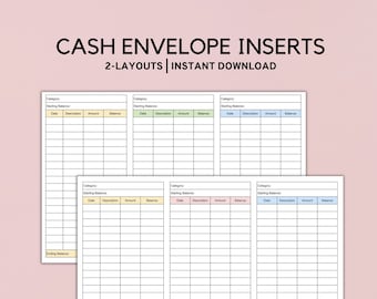 Cash Envelope Inserts,  Cash Envelope Tracker, Spending Tracker, Money Tracker, Cash Tracker Printable, Budget Inserts, A4, A5, LETTER