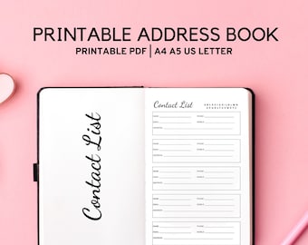 Printable Contact List, Address Book Pages, Address Log, Instant Download