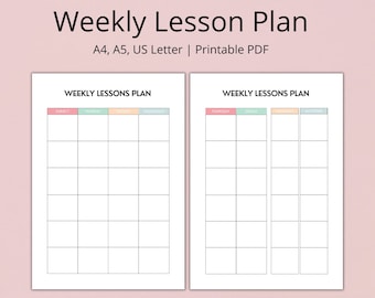 Plan de lección imprimible, Planificador de lecciones para maestros, Planificador de maestros, Plantilla de plan de lecciones, A4, CARTA, A5 PDF